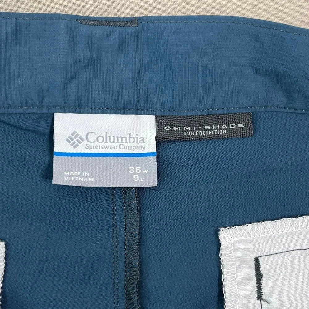 Columbia Battle Ridge Shorts Mens Size 36X9 Blue Cargo Pockets Belted Outdoor